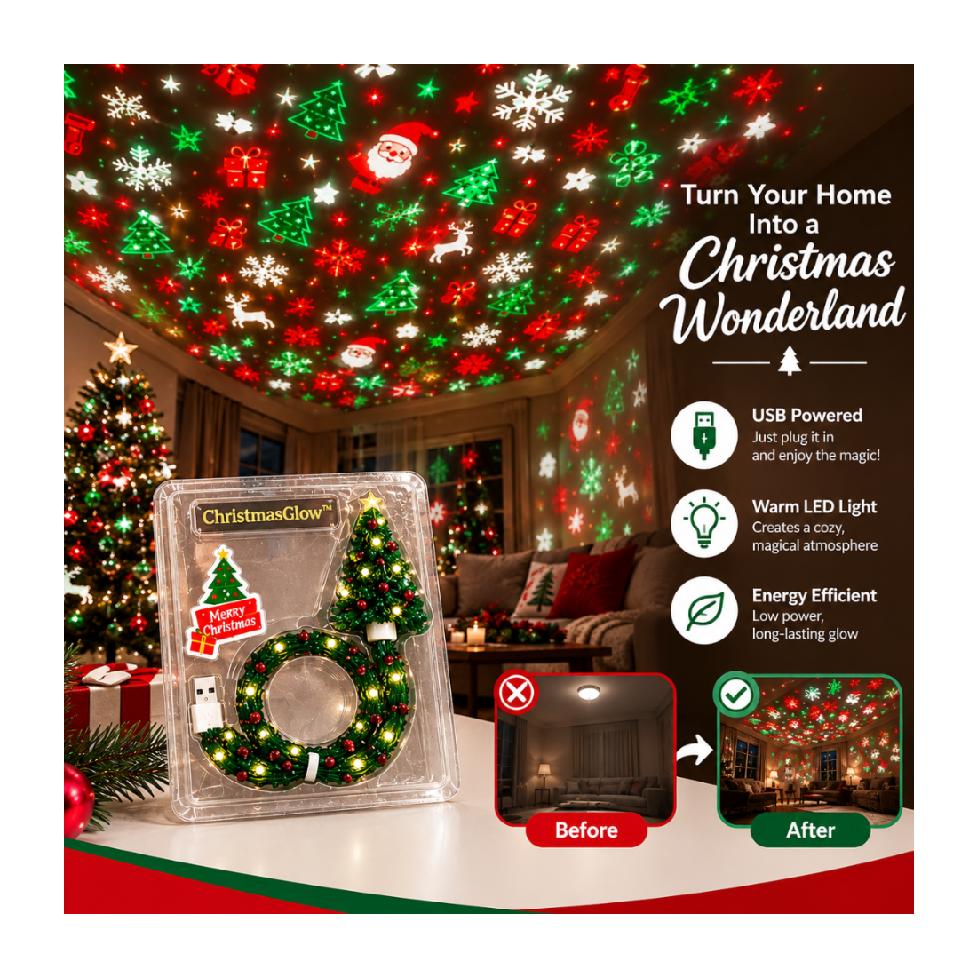 ChristmasGlow™- USB Christmas Tree Projector