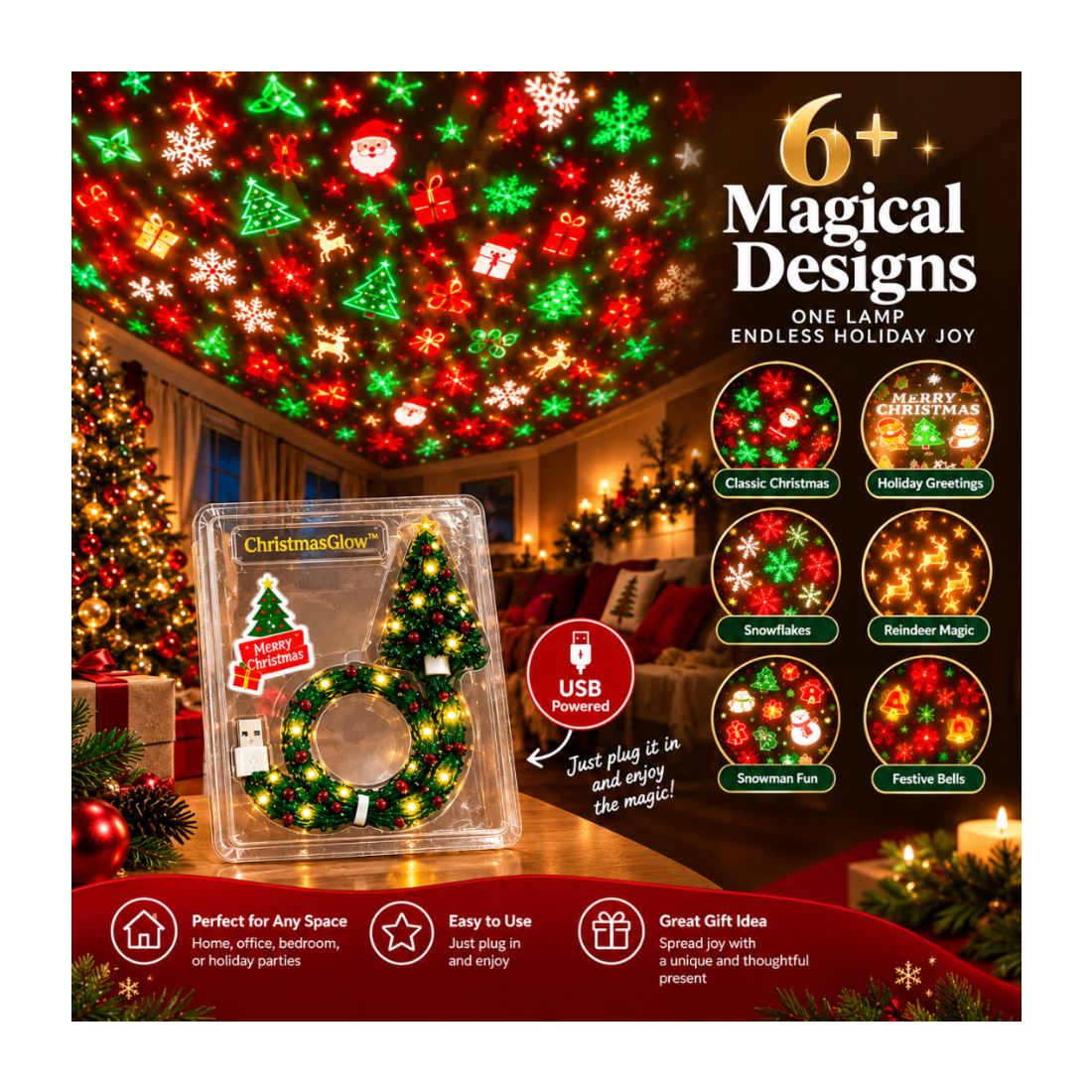 ChristmasGlow™- USB Christmas Tree Projector
